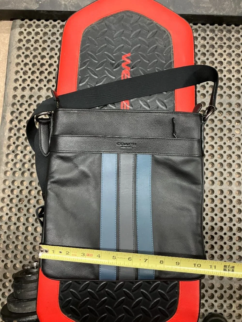 Coach Charles leather crossbody bag with varsity stripe black/midnight messenger